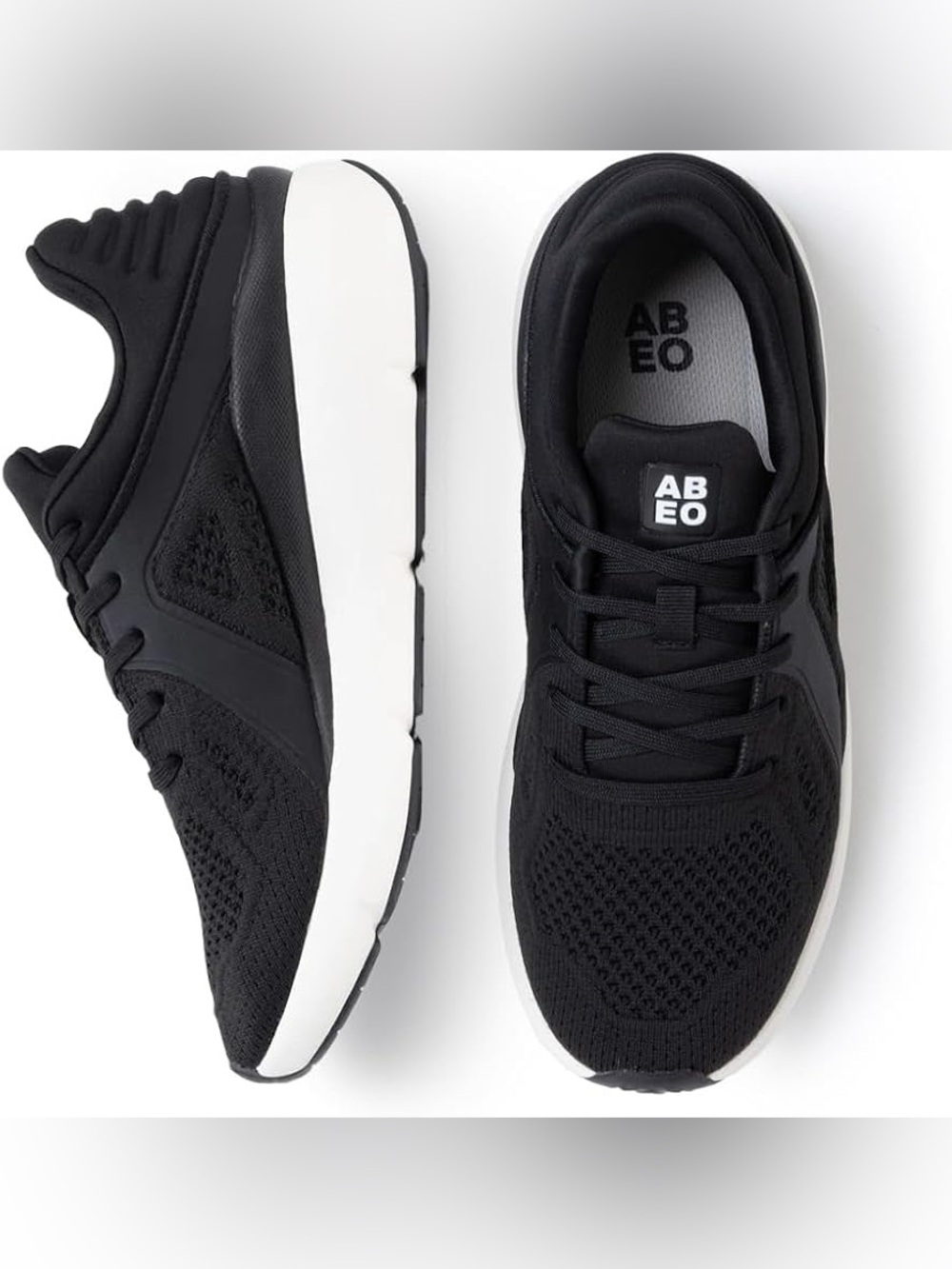 NWOT Abeo Black Knit Sneakers with White Sole 9.5